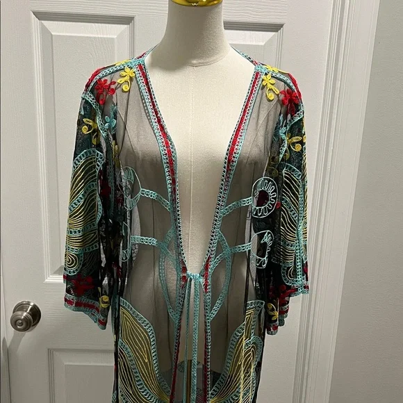 Embroidered Sheer Robe - Picture 1 of 5